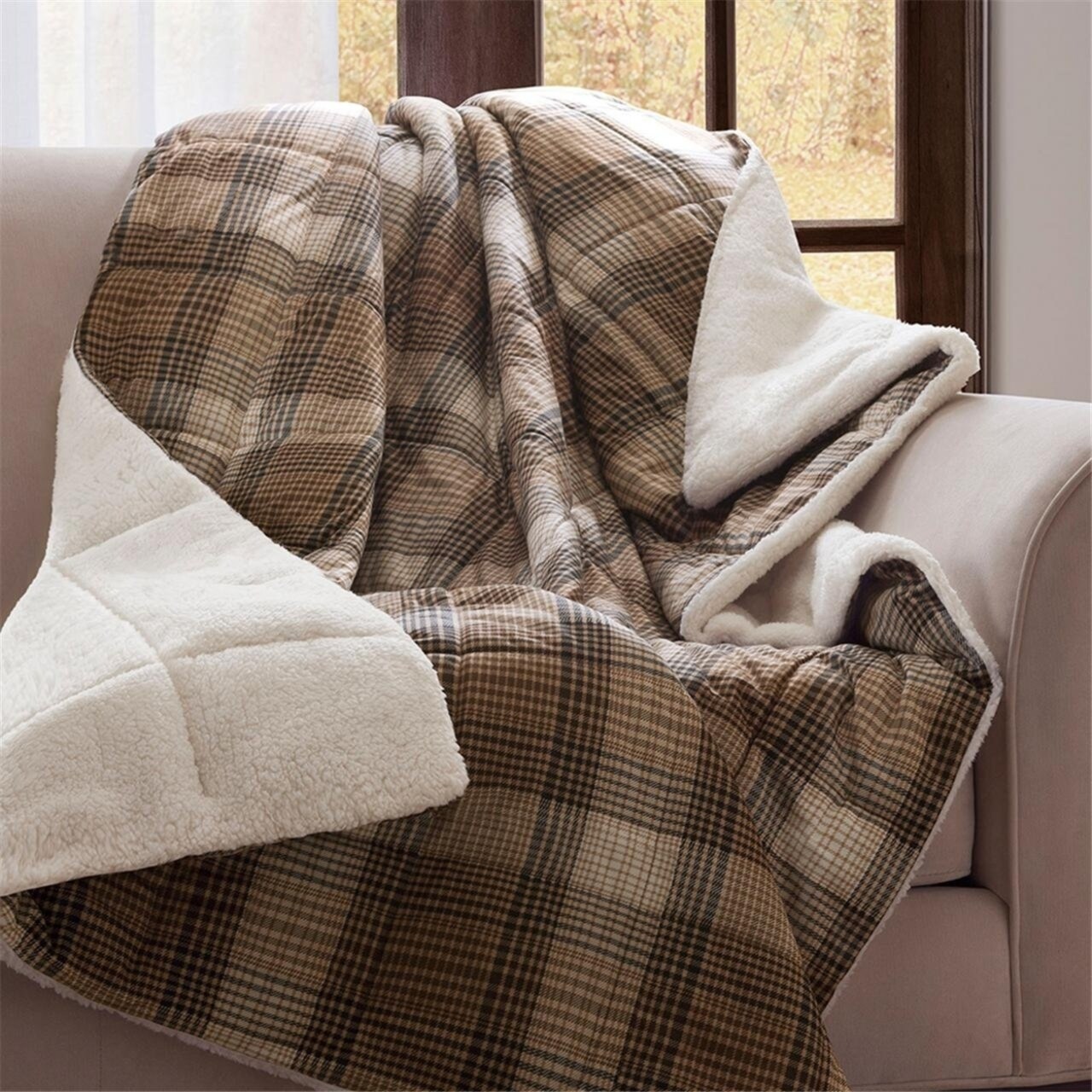 Woolrich Down Alternative Plaid Throw Premium Soft Cozy Spun for Bed, Couch or Sofa (50x70, Lumberjack Brown)